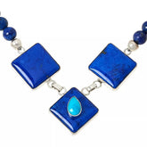 Jay King Sterling Silver Lapis & Turquoise Beaded Gemstone Bib Necklace. 18"